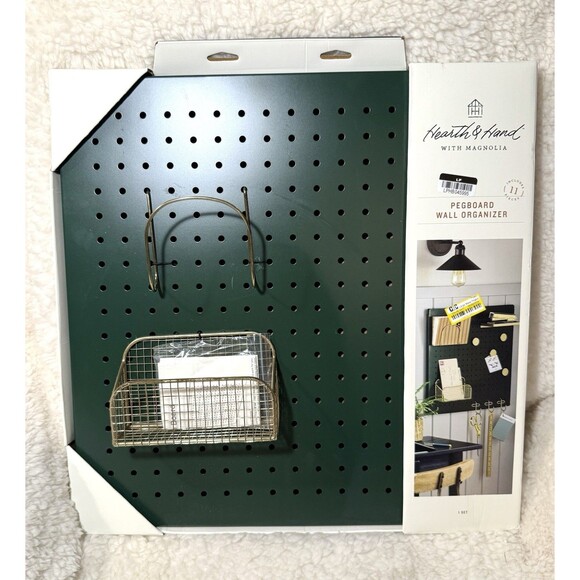 Large Metal Pegboard Wall Organizer Set Green/Gold - Hearth & Hand Magnolia READ - Picture 3 of 5